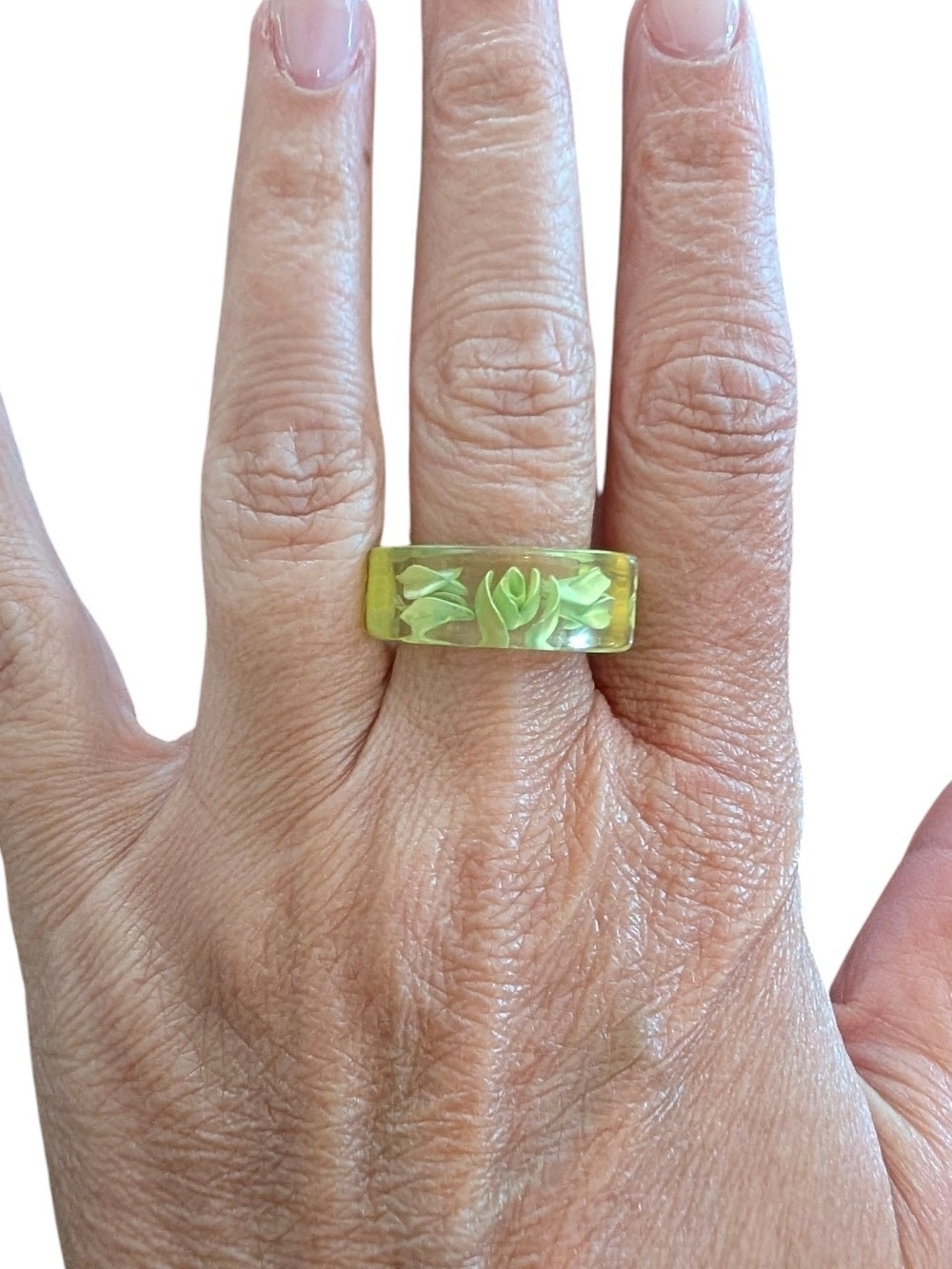 Green Floral Mid-century Band Ring